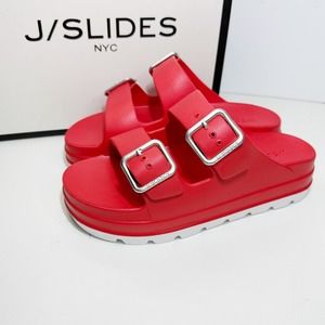 New J/Slides Simply EVA Slide Sandal Red Women 10M NIB Waterproof Buckle Strap